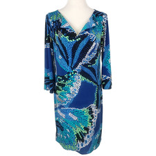 Laundry By Shelli Segal Dress Women Medium 10 Blue Geometric Retro Career Office
