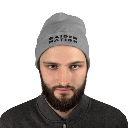 RAIDER NATION Embroidered Beanie Black letters, Unisex, 12" length one size fits - Picture 2 of 4