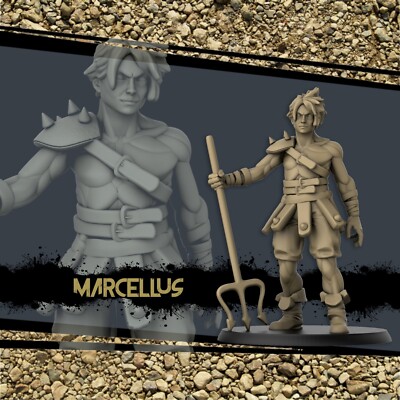 Kämpfer mit Dreizack Miniatur Trident Fight für TTRPG wie D&D 5e Pathfinder DSA