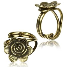 THAI HILL FLOWER BRASS FINGER RING SPIRALS BRASS RINGS ADJUSTABLE YOGA RING