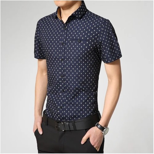 New Mens Dress Shirts Short Sleeves Casual Slim Fit Polka Dot Multicolor Shirts - Picture 5 of 14