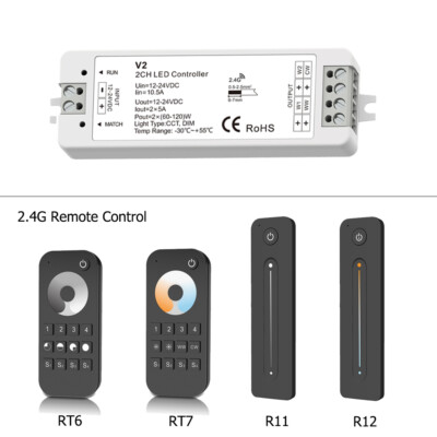 2.4G Kabellos LED Controller RF Fernbedienung für 12V 24V CCT einfarbige Stripe