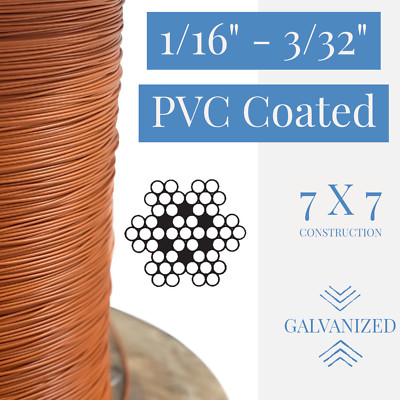 1/16'' to 3/32'' PVC Coated Orange Color Galvanized Cable 7x7Strand Aircraft Cable