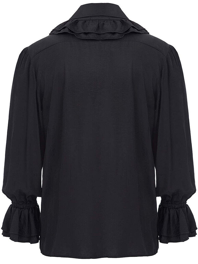 Mens Medieval Pirate Shirt Bell Sleeve Lace Up Ruffle Collar Vampire ...