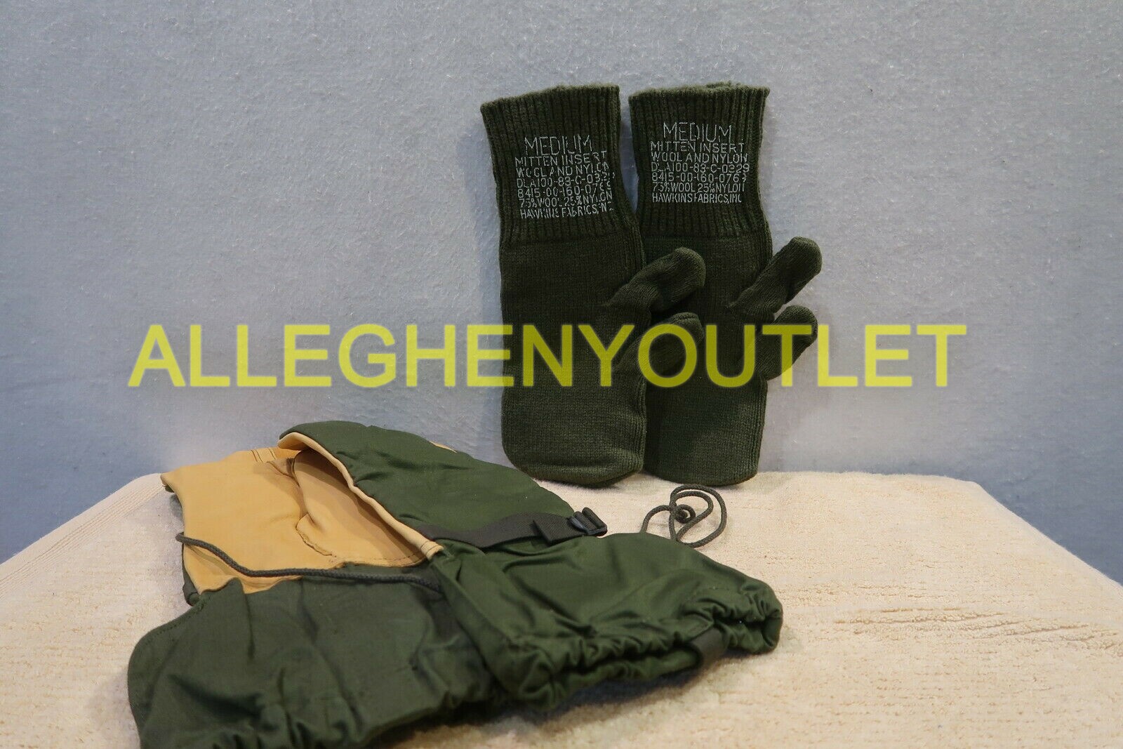 USGI Military Trigger Finger Mittens Gloves With Wool Insert Liner - Medium OD Green