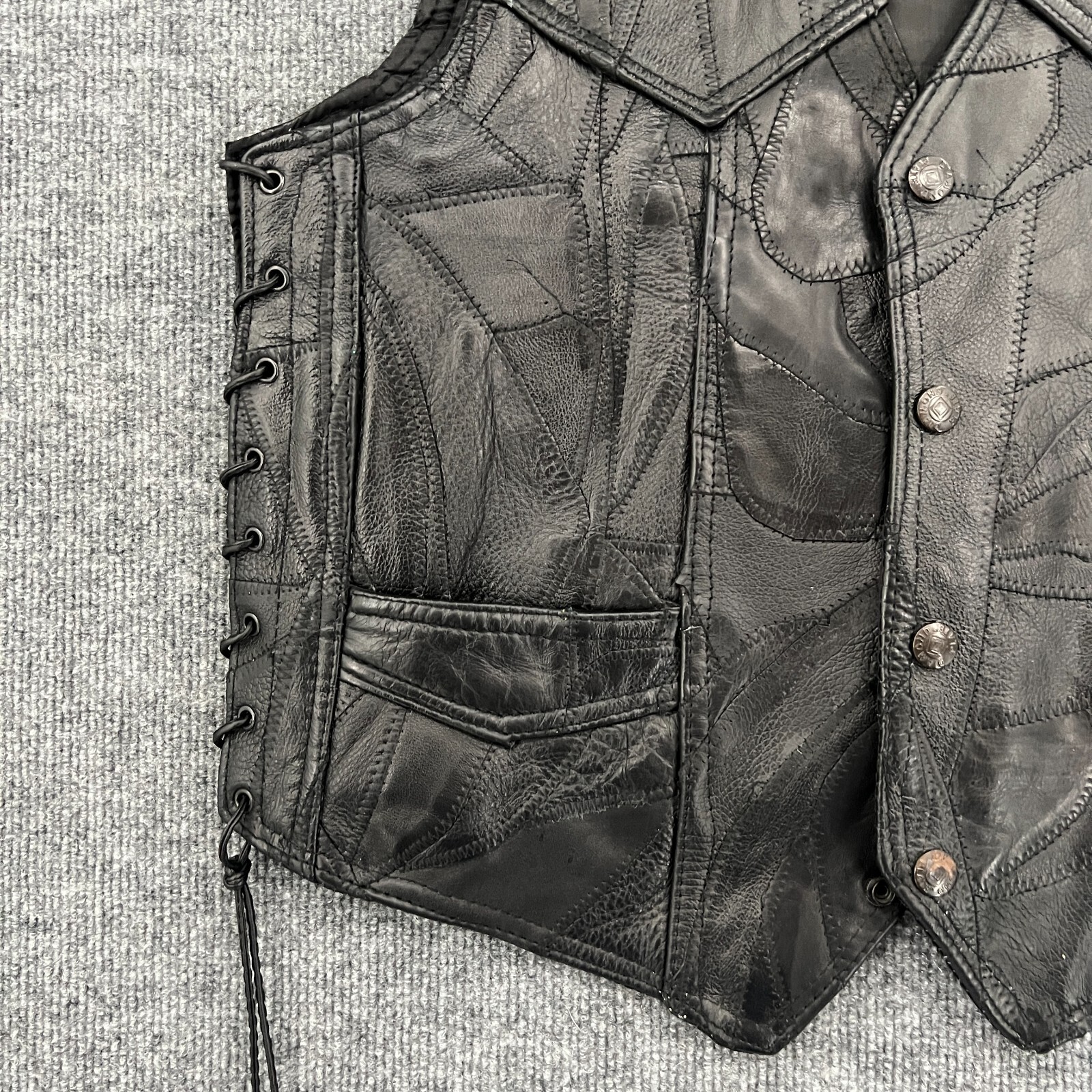 Diamond Plate Patchwork Biker Motorcycle Vest Men… - image 5