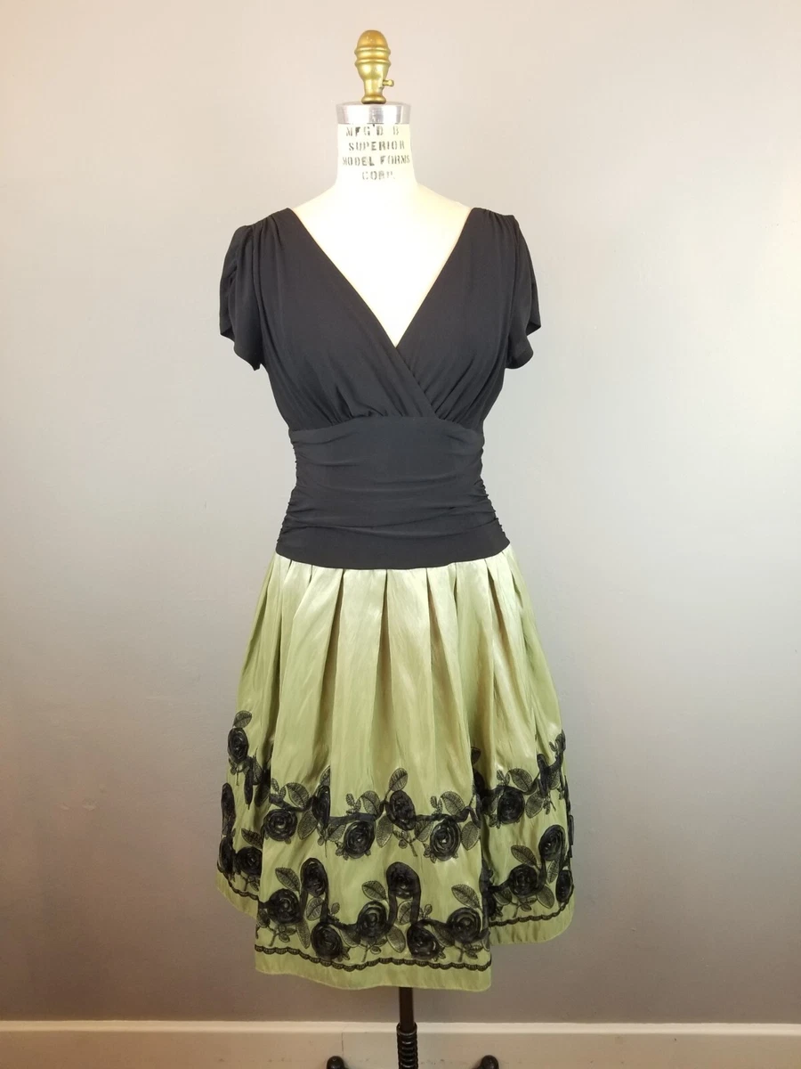 S.L. Fashions Women's Size 12 Black & Green Fit & Flare Cocktail