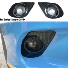 2pcs Front Bumper Fog Light Lamp Cover Trim For Dodge Charger 15+ Carbon Fiber