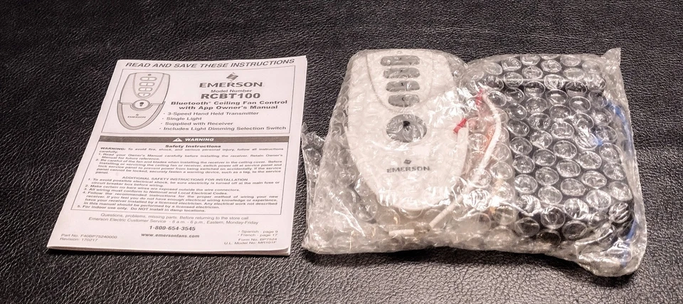 Brand New Emerson RCBT100 Bluetooth Ceiling Fan Control with App (Damaged Box) - Image 2 of 2