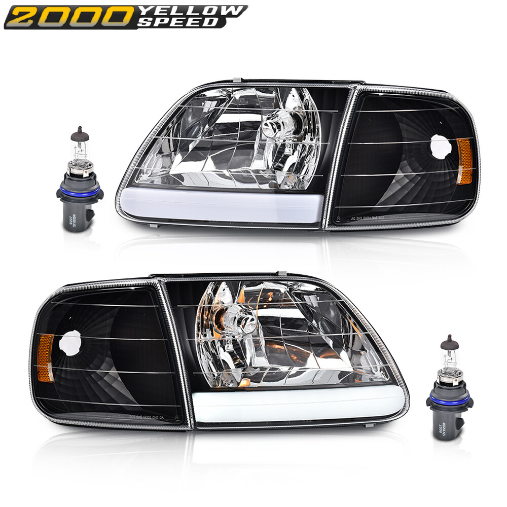 Fit for F-150 Expedition 97-04 Black/Clear LED DRL Headlights