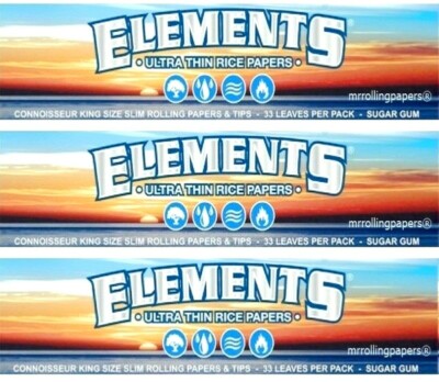 3x Elements Connoisseur King Size Slim Rolling Papers W/ Filter Tips USA Shipper