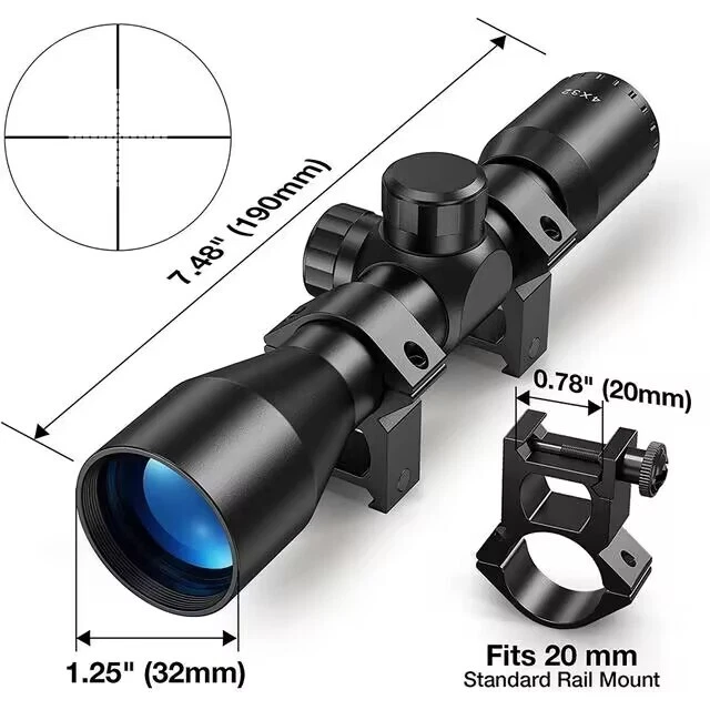 Hunting 4X32 Compact Scope Riflescope Mil-dot Crosshair Reticle Optic Sight - Image 2 of 4