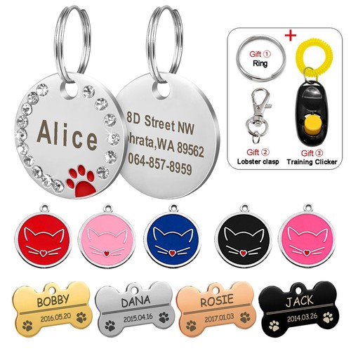 Gravierte Tiermarken individuell personalisiert Hund Katze ID-Tags Haustierscheiben runder Knochenstil - Bild 1 von 27