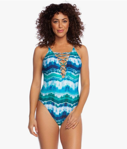 NUEVO La Blanca Plunge One Piece Azul Verde Tie Dye Para Mujer 6 - Imagen 1 de 7