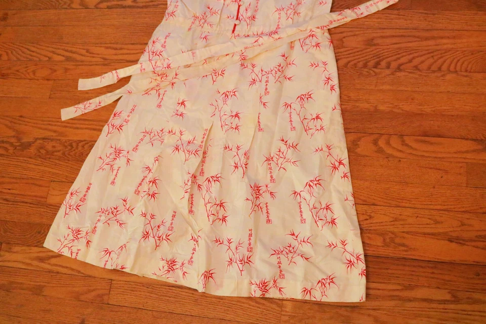 Vestido Vintage Rojo Bambú Patrón Asiático Tailandés Seda Moderno Pequeño 35" Circunferencia HJ Foto 3 de 4