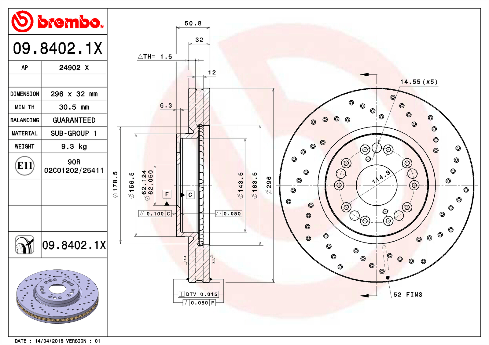 Brembo Xtra Front XDrilled Brake Disc Rotor For Lexus GS300 IS300