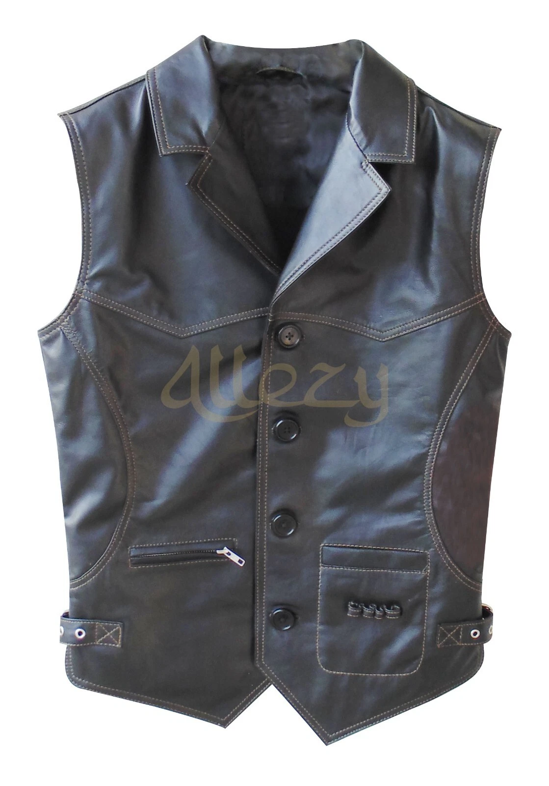Mens Black Genuine Leather Motorcycle Biker Vest | Leather Vest for Mens