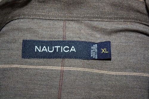 Nautica Dress Shirt Mens XL Brown Cotton Windowpane Long Sleeve - Picture 6 of 6