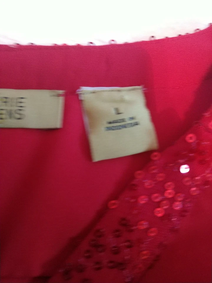 Womens Blouse Large Red Sparkle Valarie Stevens - Image 3 of 4