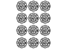 Firefighter's Maltese Cross 12 pcs 1.15 Inch Black Fused Glass Decals