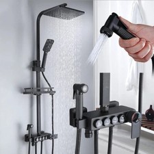 Black Brass Thermostatic Shower Faucet Set, Shower Mixer Crane, Digital Display