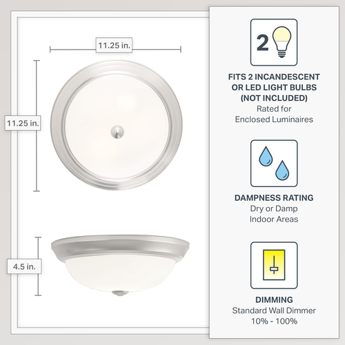2-Light Flush Mount Ceiling Light, 11 Inch Lighting Fixture for Kitchen, Bedroom - Picture 4 of 12