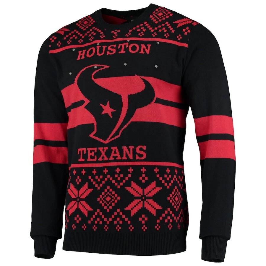 football Licensed Men's Houston Texans Navy/Red Light Up Ugly Sweater