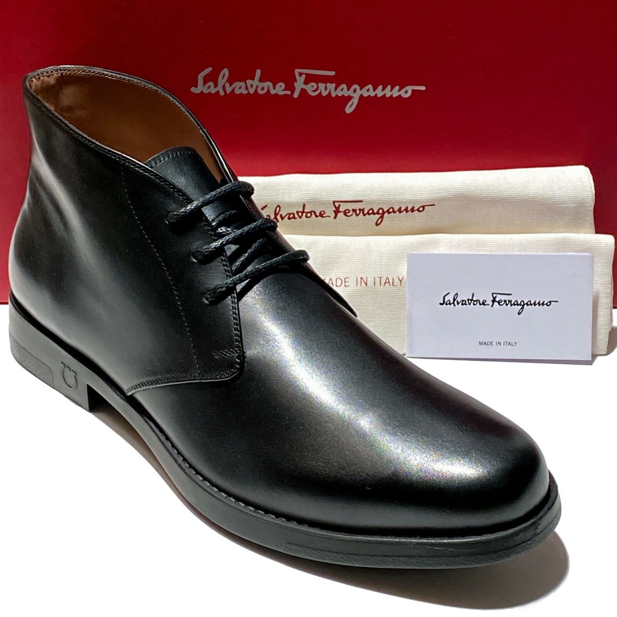 FERRAGAMO 6 EE 39 Men's Black Leather SACHIE Ankle Chukka FERRAGAMO 6 EE 39 Men's Black Leather SACHIE Ankle Chukka