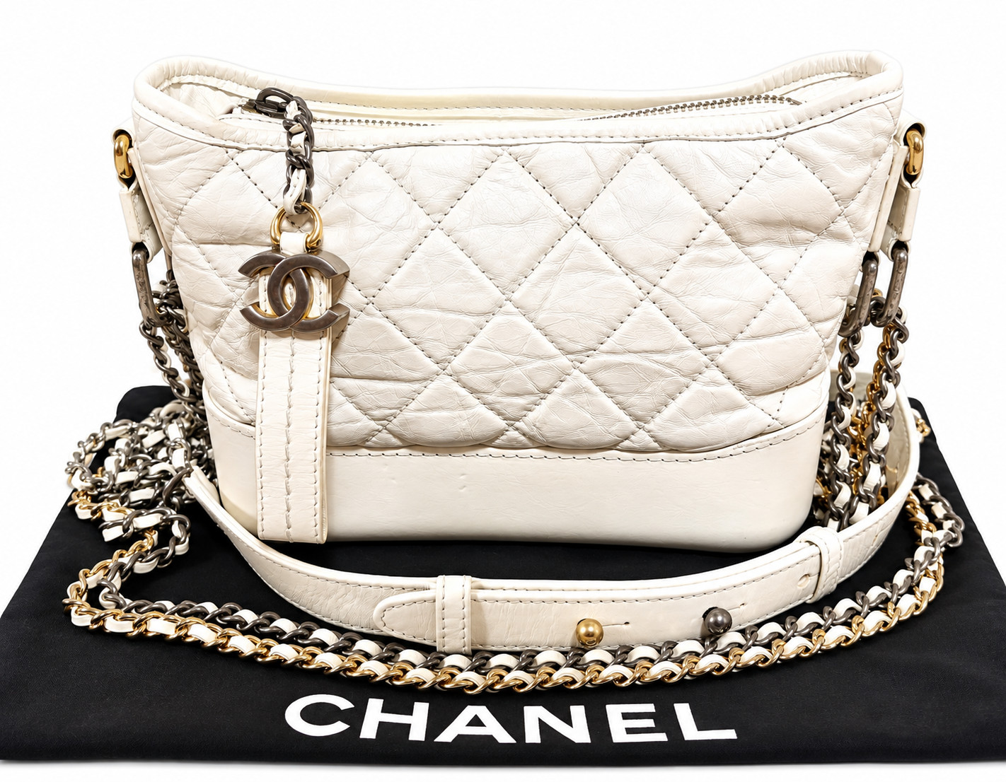 CHANEL Gabrielle de Chanel Small Hobo A91810 Ivory Leather Chain Shoulder Bag