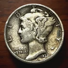 TONED 1931 Mercury Dime 90% U.S. Silver Coin 10c KM# 140 Lot C12-158 LOW MINTAGE