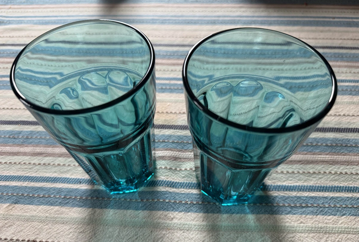 Set 2 IKEA POKAL Turquoise Teal Glasses 9 Panel Tumblers Russia