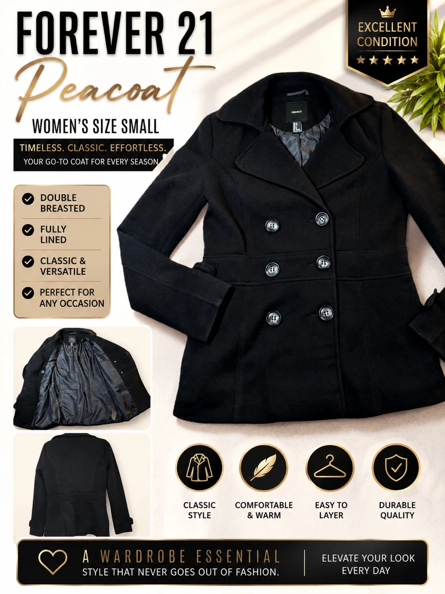 FOREVER 21 Pea Coat Black Coats, Jackets & Vests for Women for