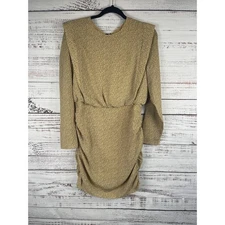 Ted Baker Mini Dress Womens Size M Yellow Black Ruched Shoulder Detail Print New