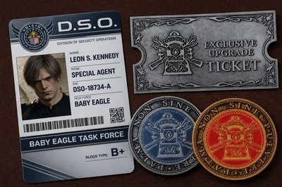 新品バイオハザード　レクイエム DSO のバッジとレオン・S・ケネディIDカード RE4 Remake Leon Kennedy DSO ID Card + Exclusive Upgrade ticket