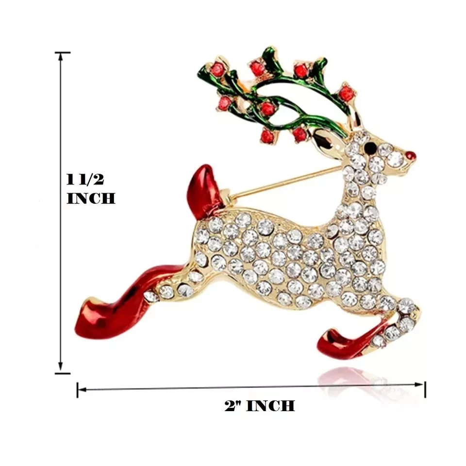 Broche prendedor de reno rubí simulado corte redondo de 1,54 quilates chapado en oro amarillo de 14 k Foto 3 de 4