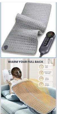 Gray Electric Heating Pad Adjustable Temp Washable Ultra Plush Moist Heat