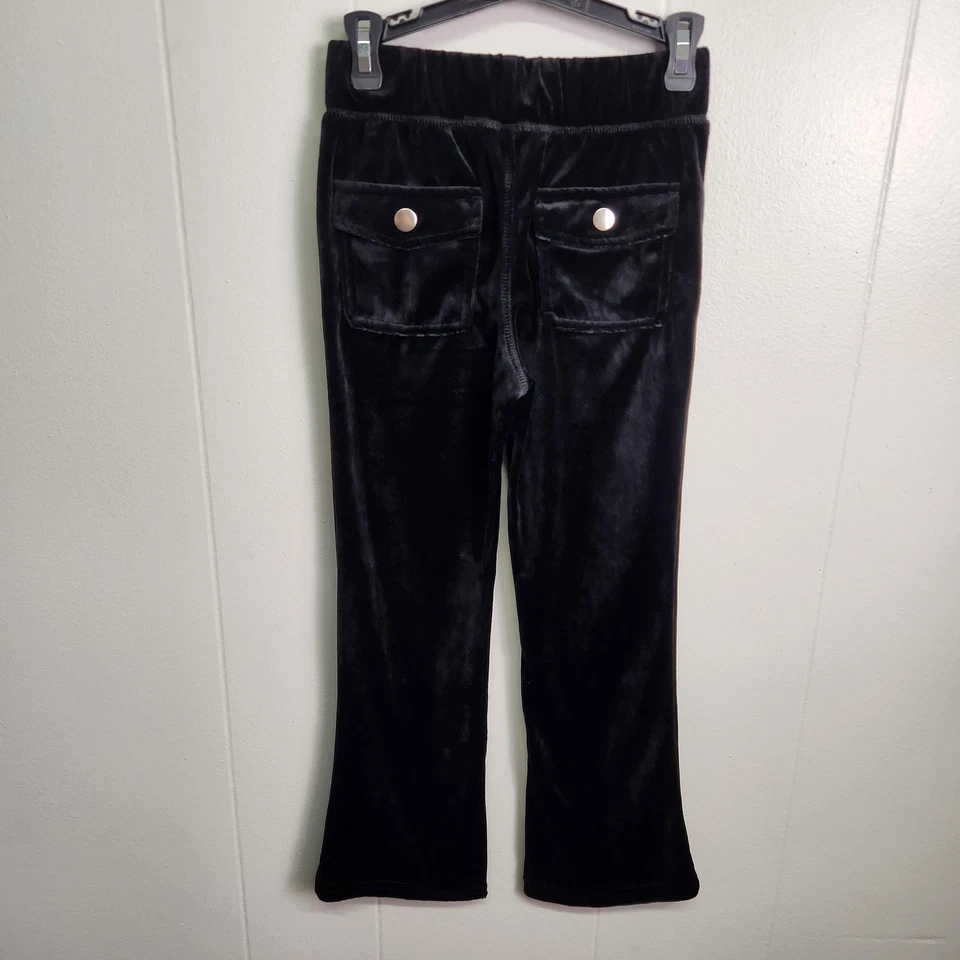 Pantalones Juicy Couture Niños Niñas Talla 7 Negro Terciopelo Acampanado Bolsillos Logo Nuevas Etiquetas Foto 2 de 4