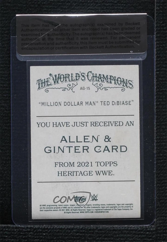 BAS 2021 Topps Heritage WWE Allen & Ginter Ted DiBiase Seal of Authenticity Auto - Image 2 of 2
