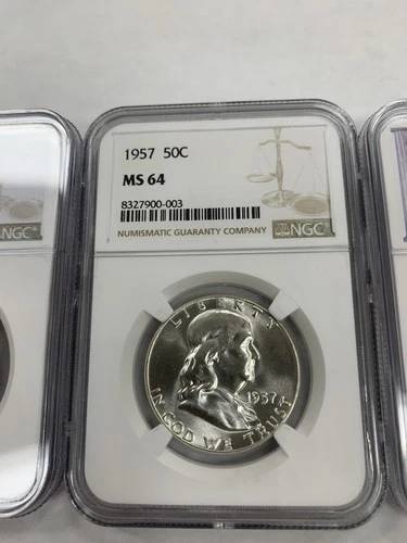 1957-P 50C FRANKLIN 90% SILVER Half Dollar Graded NGC MS64 Beautiful Coin