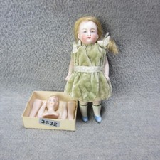 Antique All Bisque Doll 4" READ 8095 Incised Cabinet Doll House Sz Mignonette