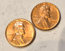 1959 P, D Lincoln Memorial Pennies, About Uncirculated