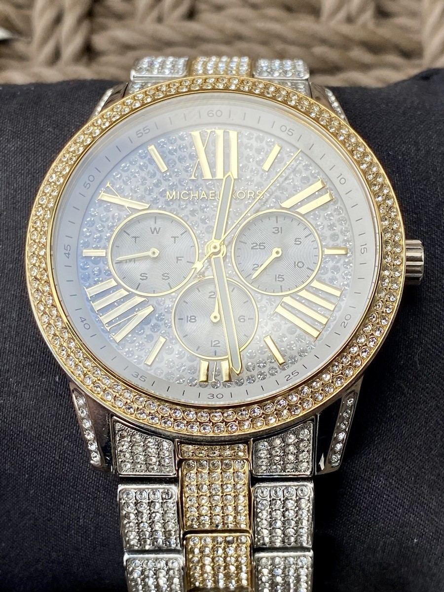 VGC Michael Kors MK-6934 MK6934 Oversized Brynn Pave 2 Tone Men