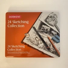 Derwent Sketching Collection 24 Mixed Media Drawing Materials METAL TIN Unused