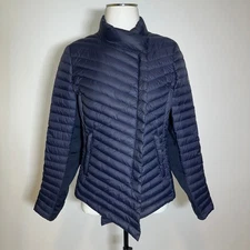 Michael Kors Navy Blue Packable Down Puffer Jacket Asymmetrical Womens Small S