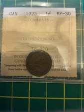 Canada 1925 1 Cent Coin Small penny ICCS VF-30