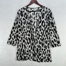 Chicos Giacca Donna 3 (XL) Nero Bianco Leopardato Textured Slinky Cardigan Artsy