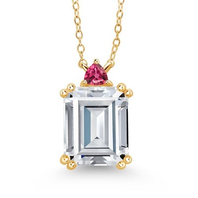 18K Yellow Gold Plated Silver Pink Tourmaline Necklace Set with Moissanite