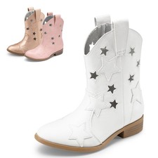Girls Cowboy Boots Mid-Calf Glitter Western Cowgirl Riding Shoes