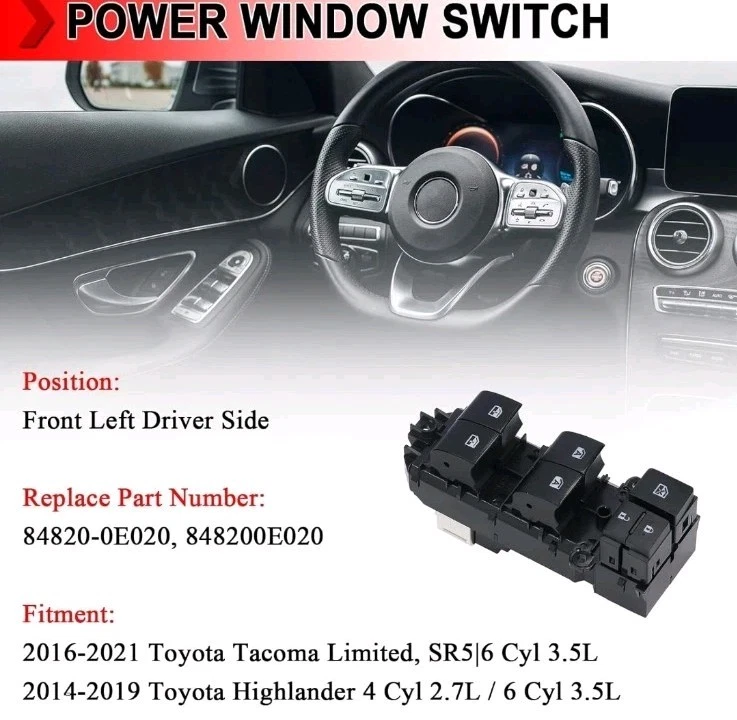 Interruptor de elevação de controle de janela para Tacoma 16-19 Toyota Hilux VIII Toyota Fortuner - Imagem 4 de 4
