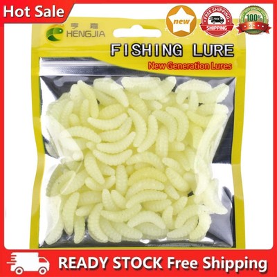 50Pcs 20mm Maggot Grub Soft Fishing Worm Lure for Freshwater Seawater (Luminous)